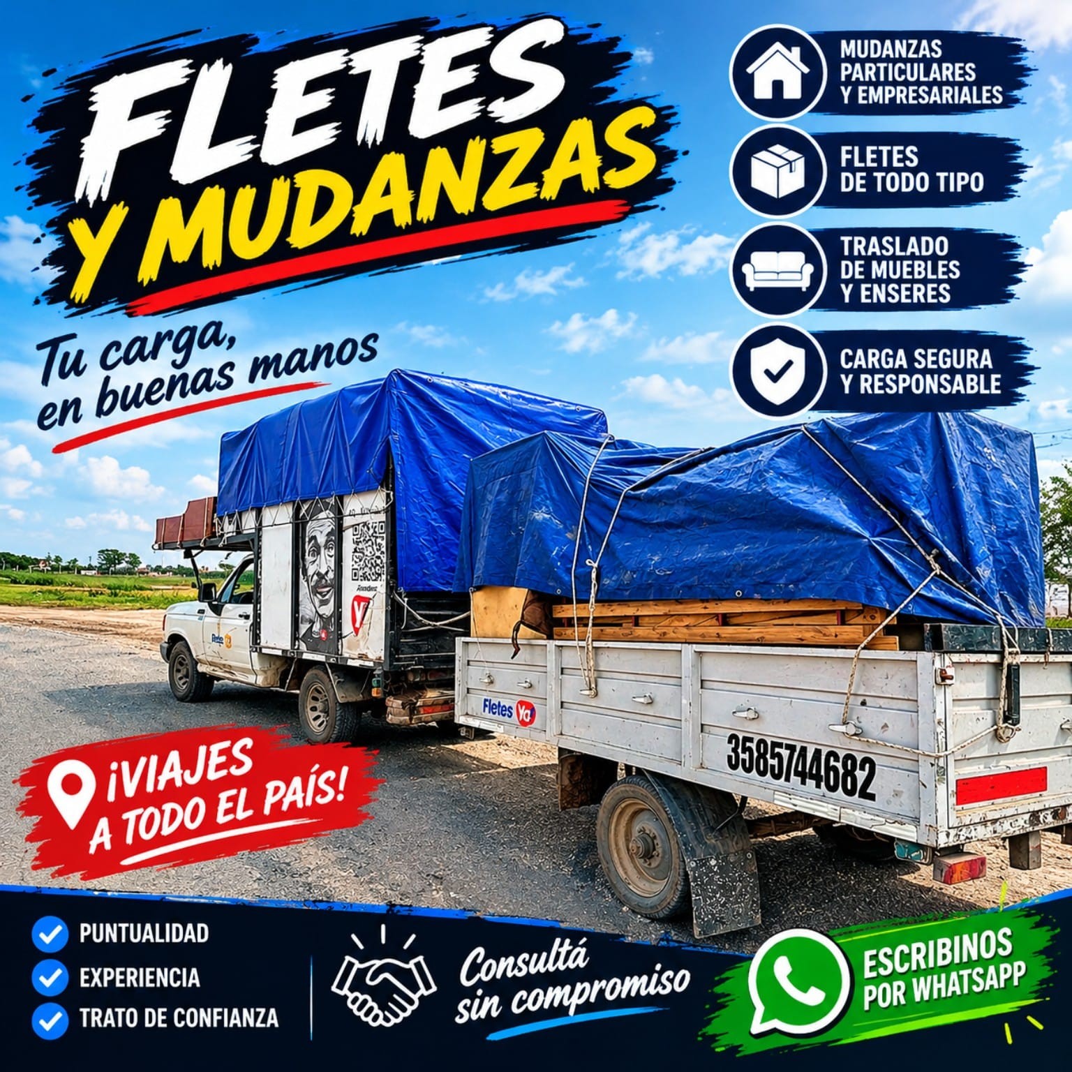 Vehículo de Fletes Ya! con lona azul para traslados