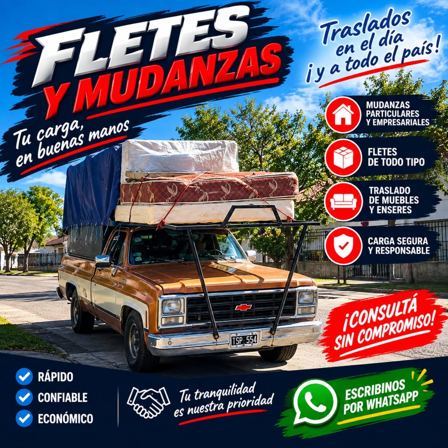 Vehículo de carga preparado para transportar muebles y colchones